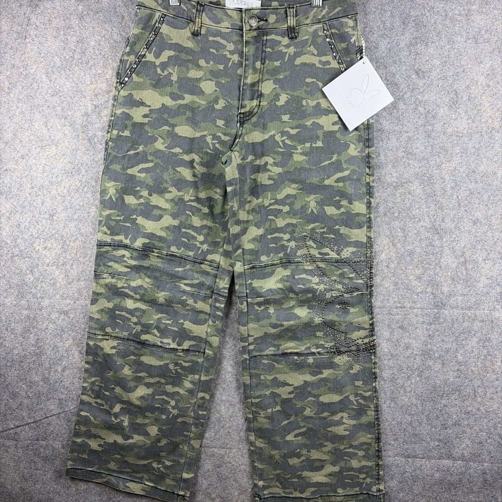 NWT PLAYBOY Rhinestone Camo Cargo Pants WOMENS Size (5) Y2K